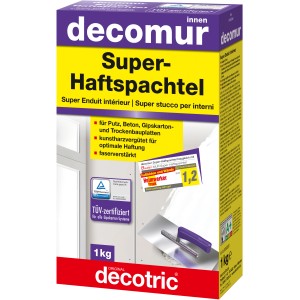 Decomur Super-Haftspachtel, 1 kg, für Wand- und Deckenarbeiten im Innenbereich.