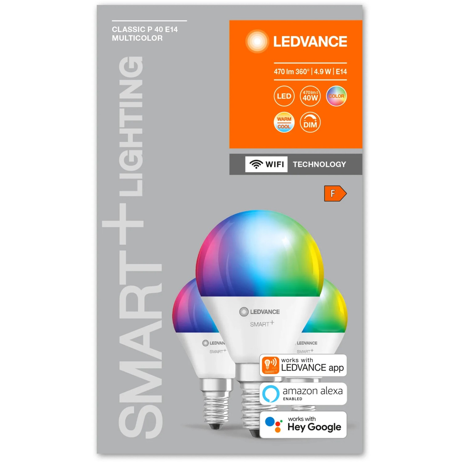 Ledvance Smart+ Leuchtmittel Wifi Mini RGBW E14, smarte LED Lampe mit Farbwechsel und App Steuerung.