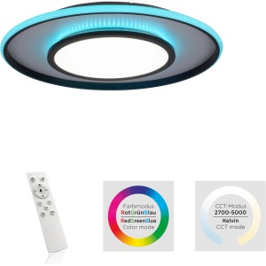 Moderne LED-Deckenleuchte Arenda, schwarz, Ø 60 cm, mit Fernbedienung und RGB-Funktion.
