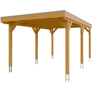Skan Holz Carport Grunewald, 321x554 cm, Eiche Hell, mit EPDM-Dach. Einzelcarport aus Holz mit sechs Pfosten.