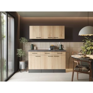 Respekta Oliver Sideboard Set 150 cm mit Oberschränken. Artisan Eiche Front, Granit Optik Arbeitsplatte. Moderne Küchenmöbel.