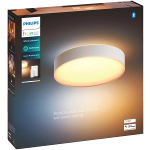 Verpackung der Philips Hue Deckenleuchte Devere M, weiße LED Deckenlampe mit Dimmer.