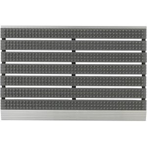 Graue Astra Fußmatte Super Brush, 45x75 cm, mit Aluminiumkante. Strapazierfähige Schmutzmatte für den Eingangsbereich.