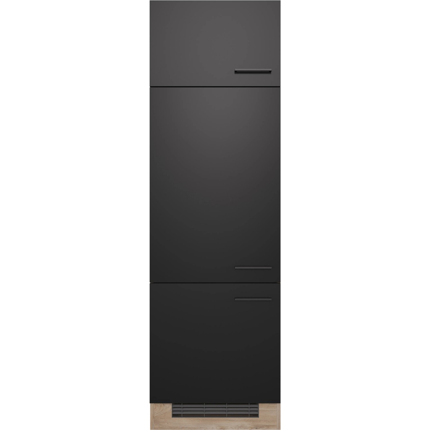 Flex-Well Geräteumbauschrank Capri, 60 cm, Schwarz Matt/Endgrain Oak, für Einbaukühlschrank.