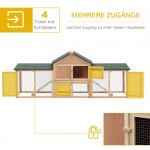 PawHut Hasenstall aus Tannenholz mit grünem Dach, 4 Türen und sicheren Schlössern. Freilaufgehege für Kleintiere.
