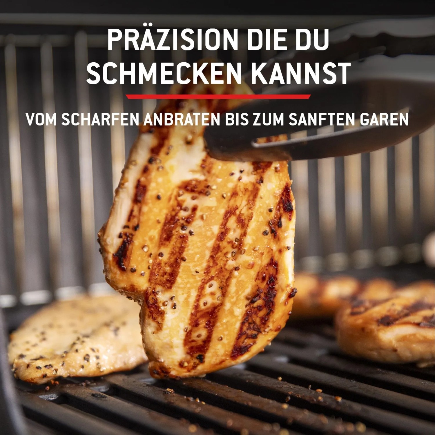 Gegrilltes Hähnchen auf einem Weber Gasgrill E-210 Spirit. Perfekt gegrillt mit Grillmuster.
