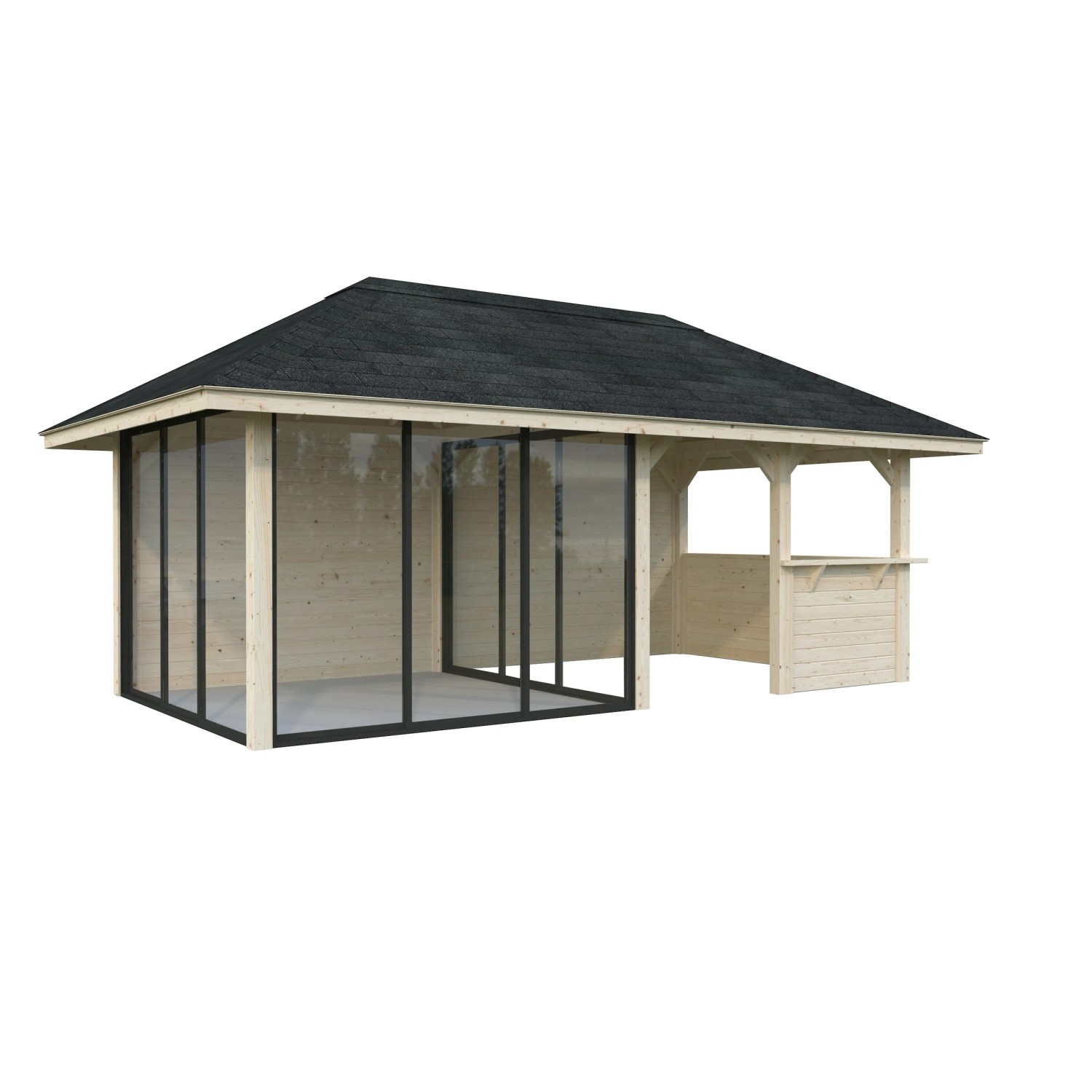 Palmako Pavillon Bianca Set208 mit Schiebetüren und Tresen, naturbelassen.