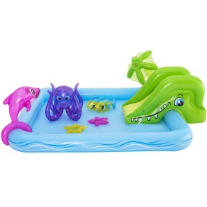 Bestway Wasserspielcenter Aquarium mit Rutsche, Delfin, Oktopus und Fischen für Kinder ab 2 Jahren.