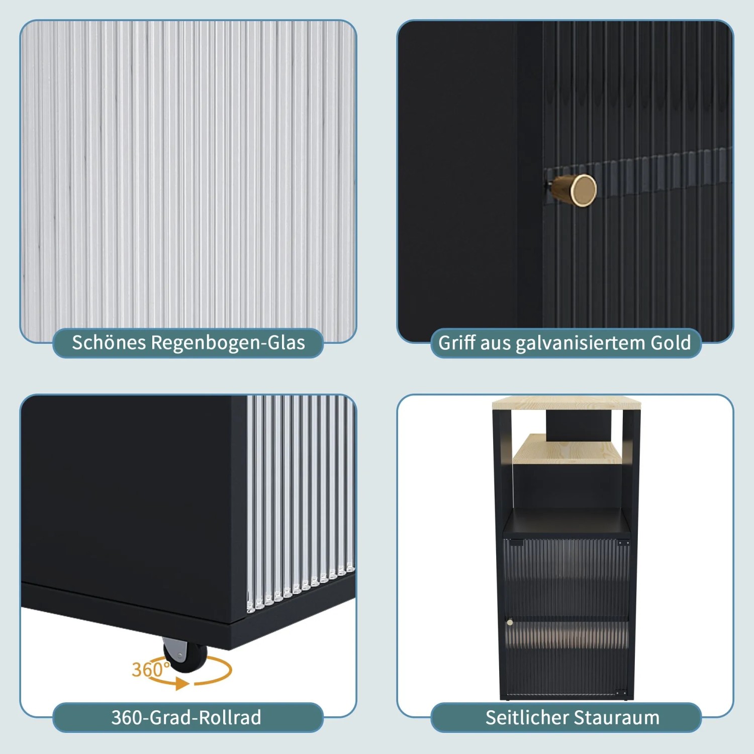 okwish Bartisch mit Drehbar Stauraum Beweglich Küche 135x39x105cm Schwarz_6