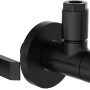 Schwarzes, mattes Kirchhoff Universal Eckventil für Kalt- und Warmwasserleitungen mit Wandrosette.