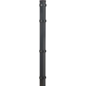 Anthrazitfarbener Eckzaunpfahl (6x6x160 cm) für Doppelstabmatten mit Klemmplatten.