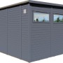 Bertilo Gartenhaus Pentus 3 Office, 234x337 cm, Anthrazit, mit zwei Fenstern.