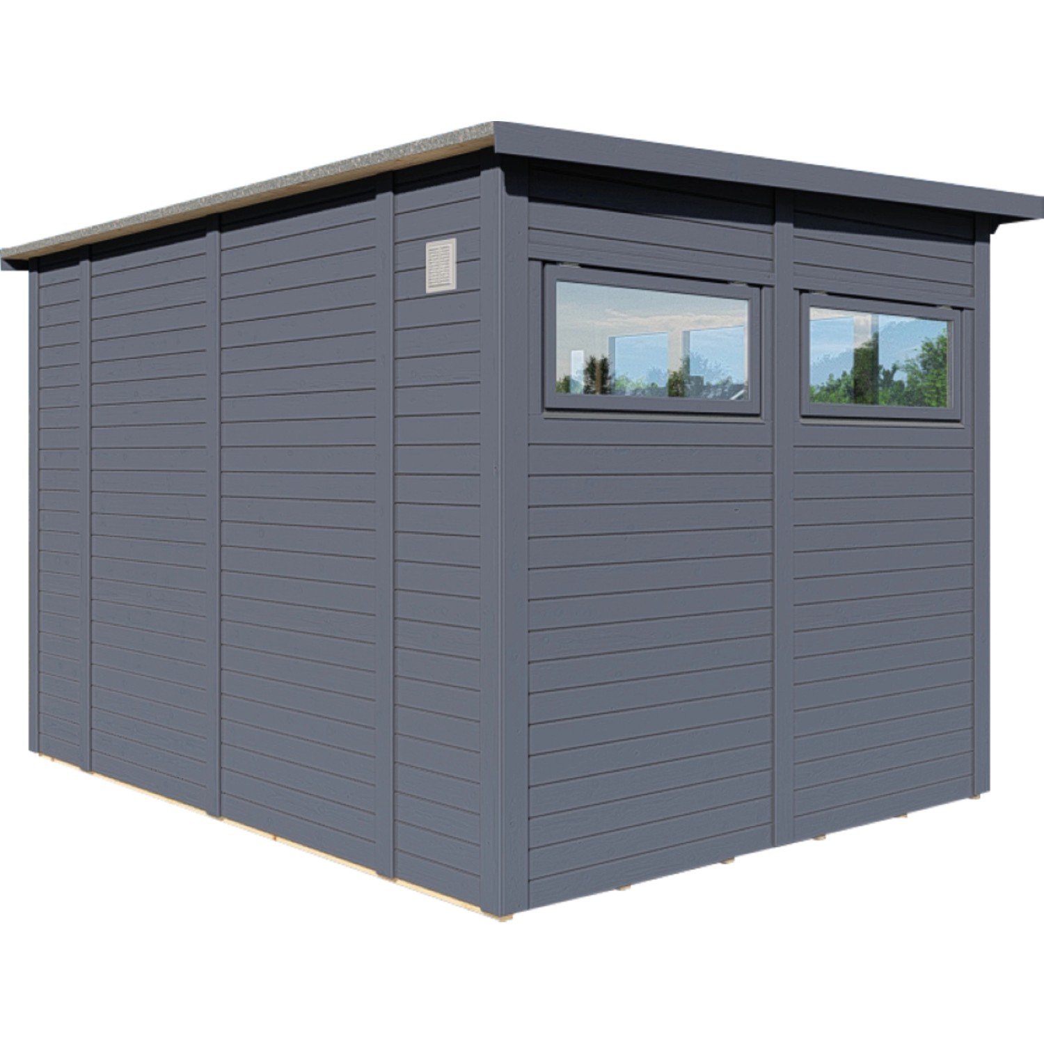 Bertilo Gartenhaus Pentus 3 Office, 234x337 cm, Anthrazit, mit zwei Fenstern.