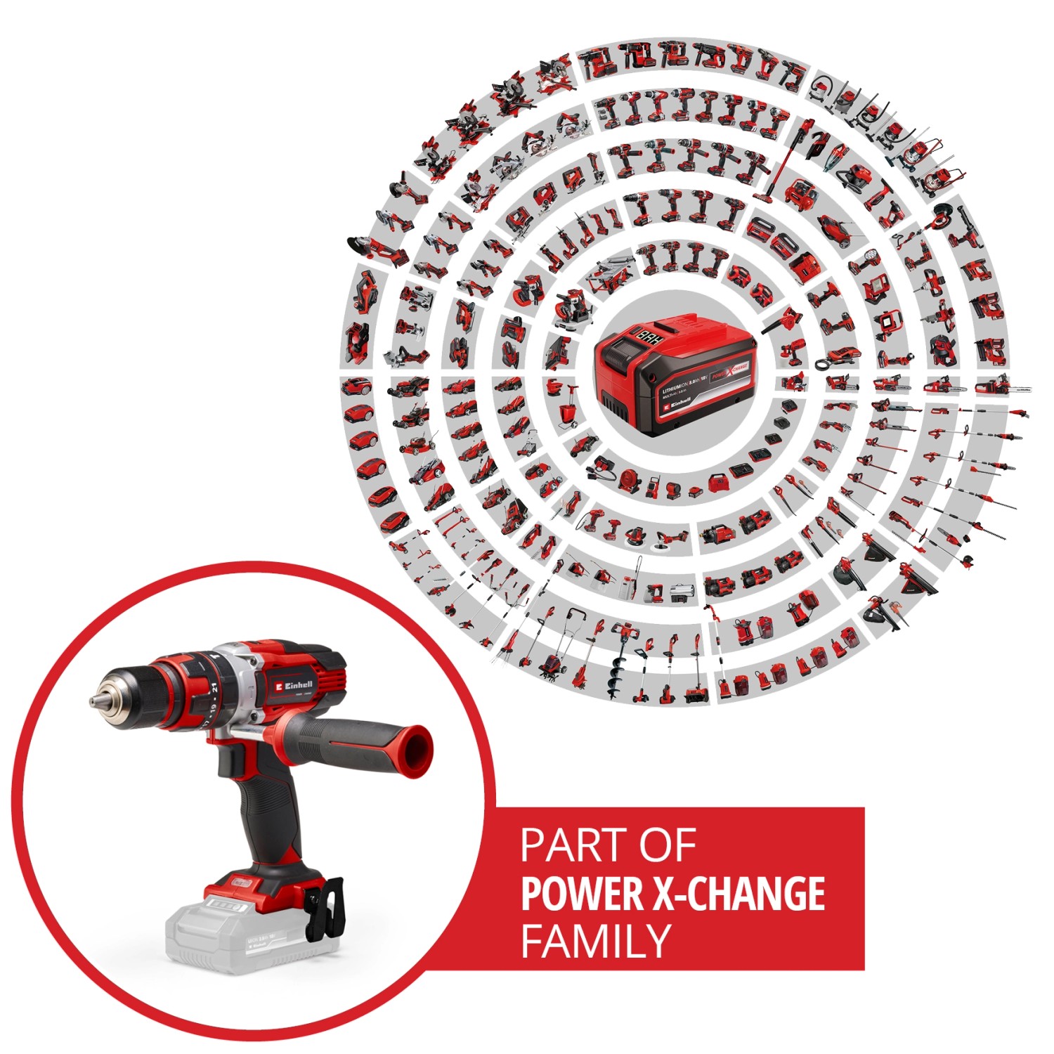 Einhell Akku-Schlagbohrschrauber TE-CD 18/48 Li-i-Solo, Teil der Power X-Change Familie.