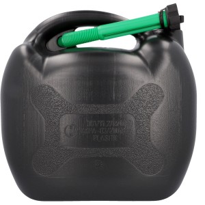 Schwarzer Cartrend Benzinkanister aus Kunststoff, 20 l, mit grünem Einfüllstutzen.