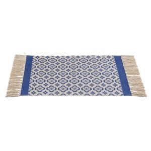 Blauer Wenko Badteppich Presa (50x80 cm) mit Orient-Muster und Fransen.
