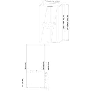 Technische Zeichnung der Respekta Schrankküche SKWSMIC in Schwarz-Weiß mit Maßangaben.