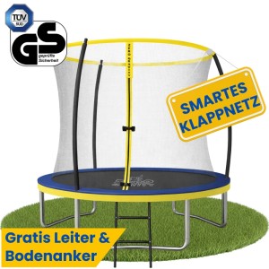 Zero Gravity Trampolin Outdoor Ø244cm, TÜV GS, Smartes Klappnetz, Inkl. Leiter & Bodenanker