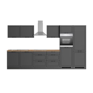 Moderne graue Held Küchenzeile Kempten 360 cm mit E-Geräten und autarkem Kochfeld.