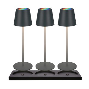 Brilo Akku-Tischleuchte Cilano 3er-Set, dimmbar, RGB, Touch, Schwarz.