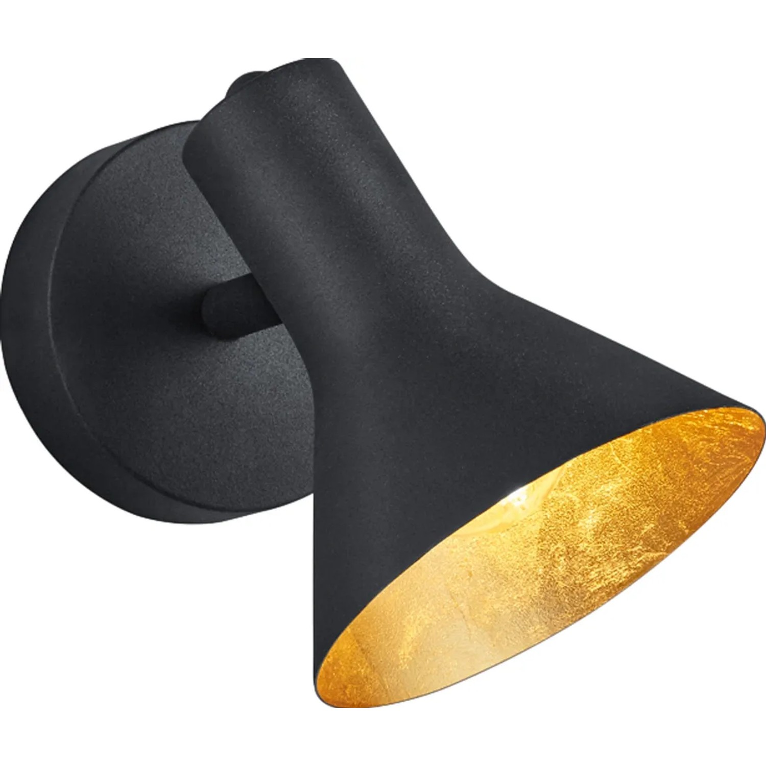 Schwarzer 1er Spot Nina mit goldfarbener Innenseite für E14 Leuchtmittel, max. 40W.