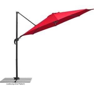 Roter Schneider Ampelschirm (Ø 300 cm) mit Kurbelmechanik und grauem Standfuß.