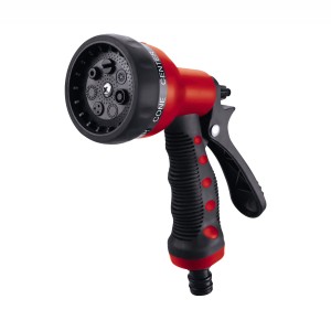 Rote Gartenbrause mit verschiedenen Strahlarten für das Einhell Gartenpumpen-Set.