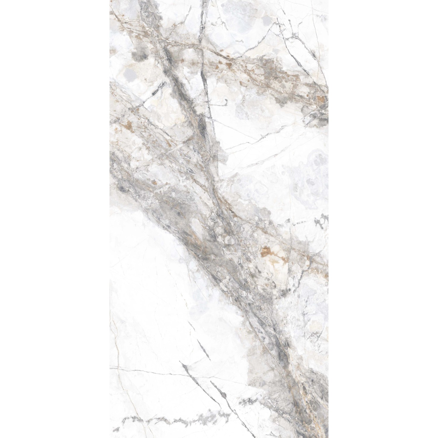 United Tile Bodenfliese Marble Riva Gold, 60x120 cm. Weiß-graues Feinsteinzeug in Marmor-Optik, glasiert poliert.