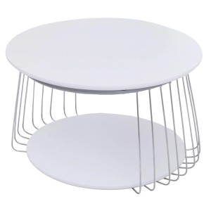 Weißer MCA Couchtisch P60 mit Metallgestell und runder MDF-Tischplatte, Ø 70 cm.