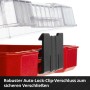 Detailaufnahme: Einhell Bit-Set XS-Case mit Auto-Lock-Clip Verschluss.