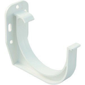 Weißer Marley Rinnenhalter RG 125 aus Kunststoff zur Befestigung von Dachrinnen.