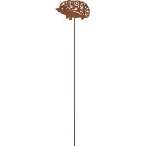 Gartenstecker Igel aus Metall in Rostoptik, 85 cm hoch, Dekoration für den Garten.