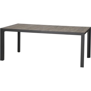 Rechteckiger Gartentisch Silva Wood Grey, 100x180 cm, mit Aluminiumgestell und Keramik-Tischplatte.