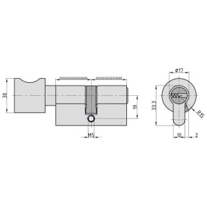 Technische Zeichnung: Basi Profil Knaufzylinder K40/40 mm, Maße und Details des Zylinders.