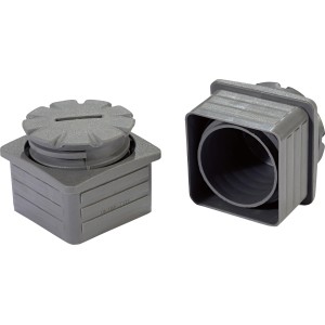 Fußkappen für Bonlee 2-Sitzer Lounge-Gartenbank, 4er-Set, aus grauem Kunststoff.