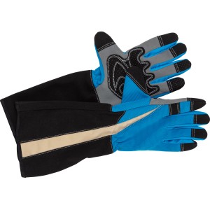 Blaue Rosenhandschuhe Größe 10 mit langen Stulpen und Noppen für Gartenarbeiten.