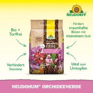 Neudorff NeudoHum Orchideen-Erde, 3 l, torffreie Bio-Erde für prächtige Orchideen.