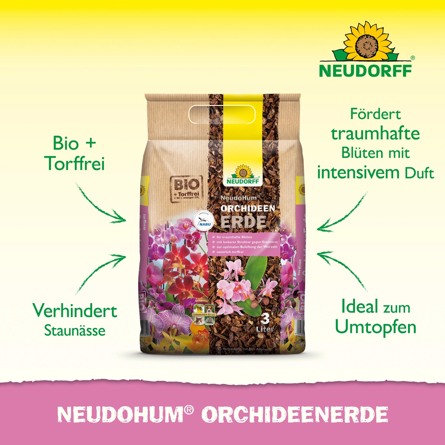 Neudorff NeudoHum Orchideen-Erde, 3 l, torffreie Bio-Erde für prächtige Orchideen.