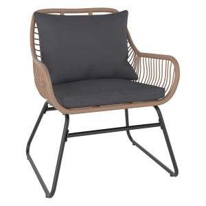 Sessel aus dem 3-teiligen Balkonmöbel-Set Willmar, Polyrattan beige mit anthrazitfarbenen Auflagen.