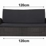 Schwarzes Gartenkissen-Set für 2-Sitzer Polyrattan-Gartensofa, 120x50x50 cm.