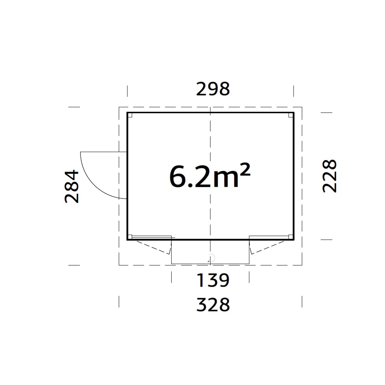 Grundriss Palmako Marktstand Marian, 298x228 cm, 6.2m² Fläche.