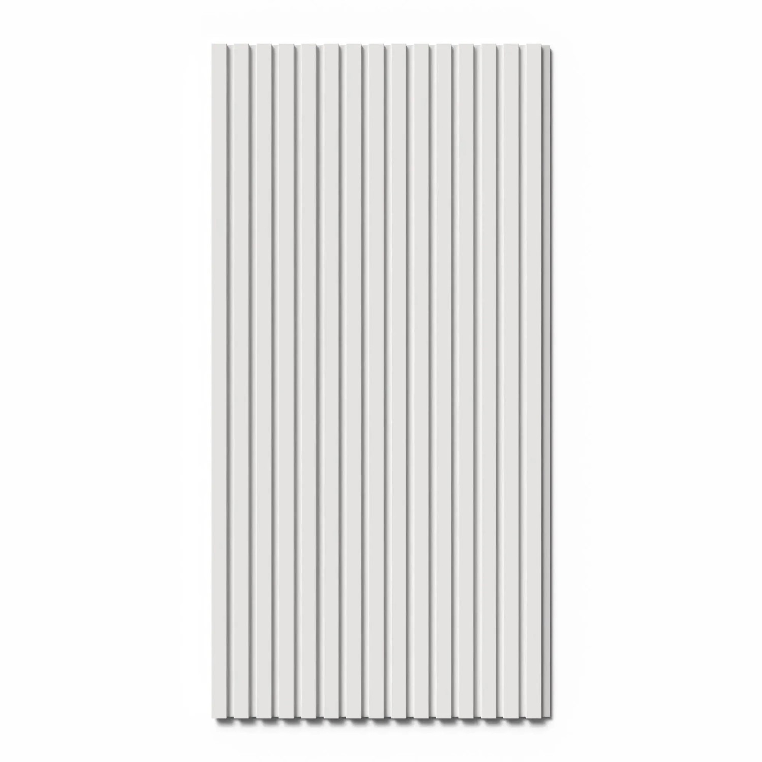 Weißes Denpanels Akustikpaneel (120x60 cm) mit vertikalen Rillen zur Schallabsorption.