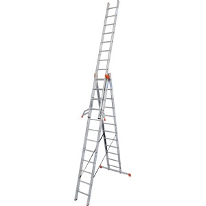 Krause Tribilo Vielzweckleiter 3x12 Sprossen, Aluminium, als Anlege-, Schiebe- und Stehleiter nutzbar.