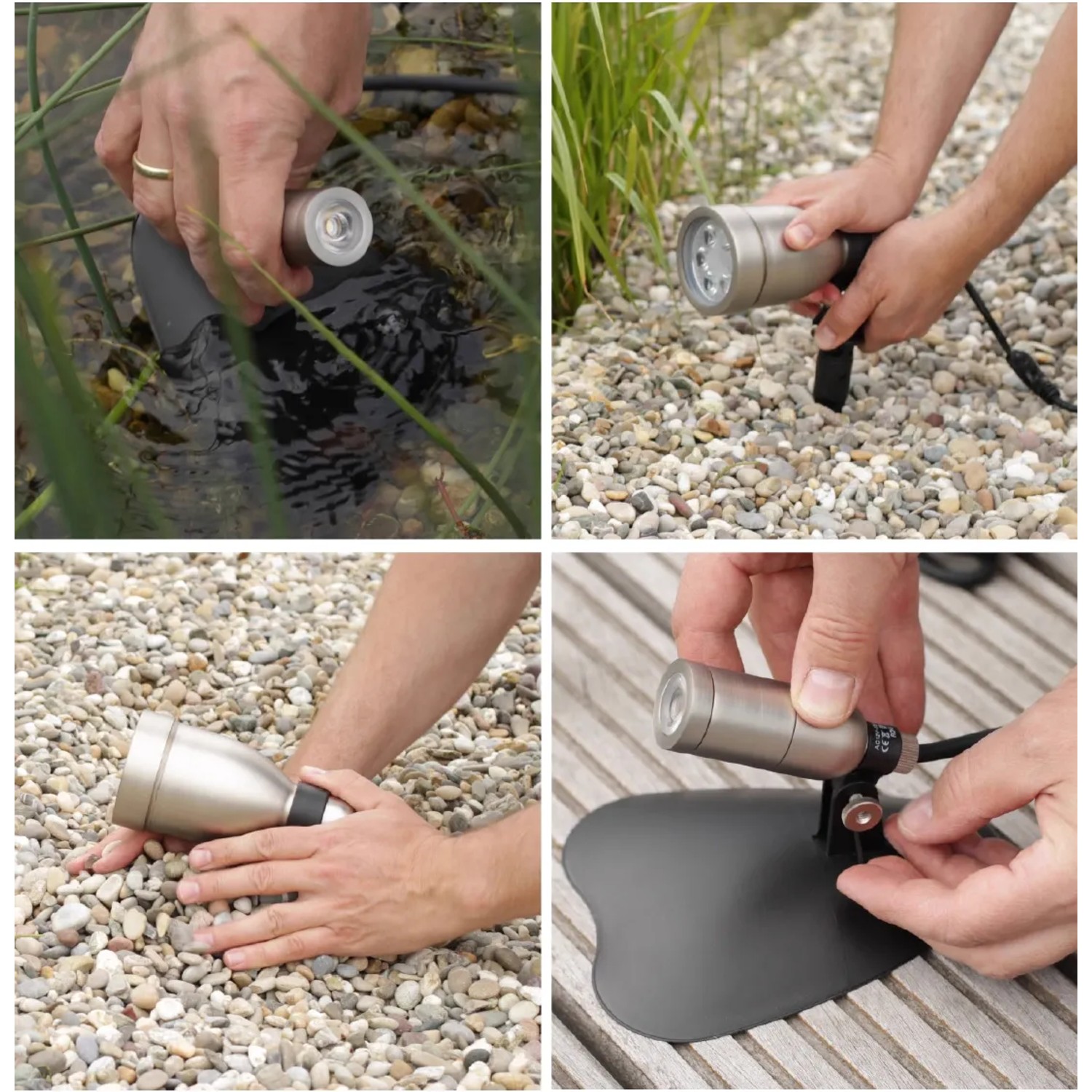 Heissner SMART LIGHT LED-Spot für Teich, Pool und Garten, Montagebeispiele.