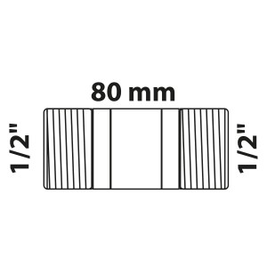 Abbildung eines Kirchhoff Rohrdoppelnippel 21 mm (1/2 AG) x 80 mm Blank, ein Gewindefitting.
