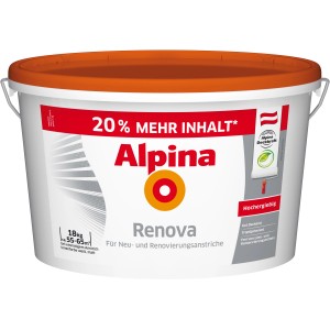 Eimer Alpina Innenfarbe Renova Weiß matt, 18 kg. Wandfarbe für Innenräume.