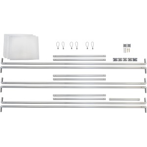 Peddy Shield Paravent: Einzelteile des 3-teiligen, weißen Sichtschutz-Sets aus Aluminium und Polyester.