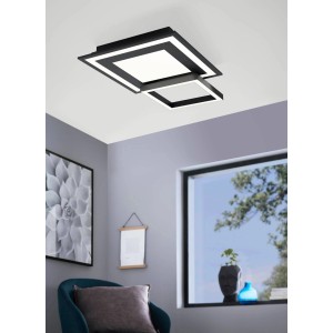 Moderne, eckige LED-Deckenleuchte Savatarila-Z von Eglo in Schwarz/Weiß mit Zigbee Funktion.