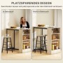 HOMCOM Bartisch Set Eiche mit 2 Barhockern und Regal. Platzsparendes Design, Hocker unter Tisch verstaubar.