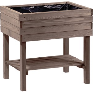 Anthrazitfarbenes Dobar Hochbeet aus Holz mit Ablageboden, 80x58x80 cm.